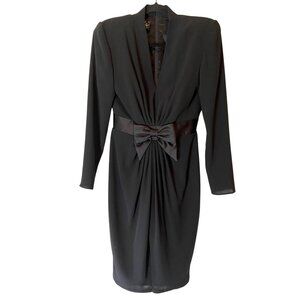 Vintage URSULA Of Switzerland Black Dress Long Sleeve Big Satin Bow Size 10